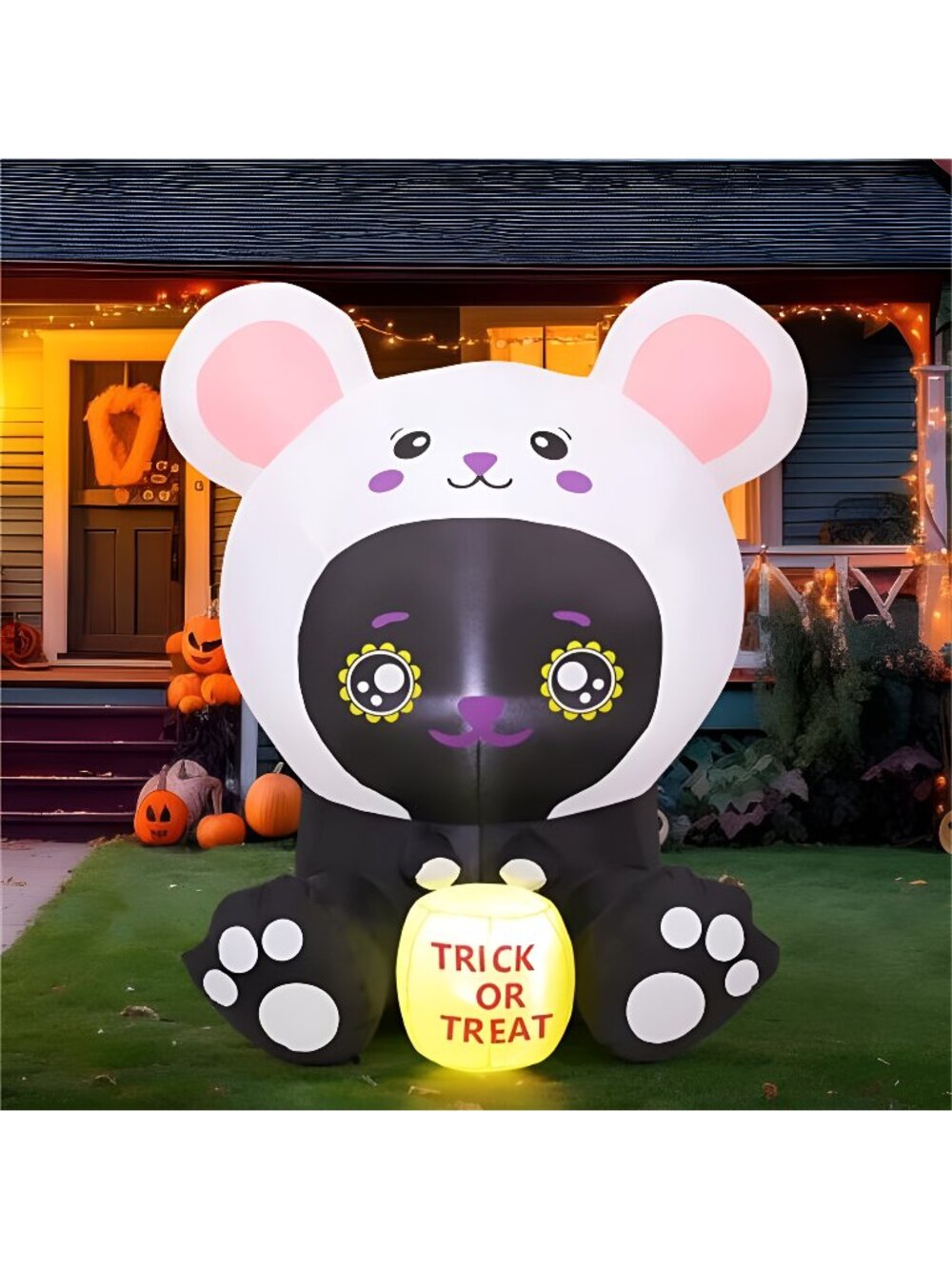 5FT Halloween Inflatable Black Cat with Mouse Hat Blow Ups Decorations